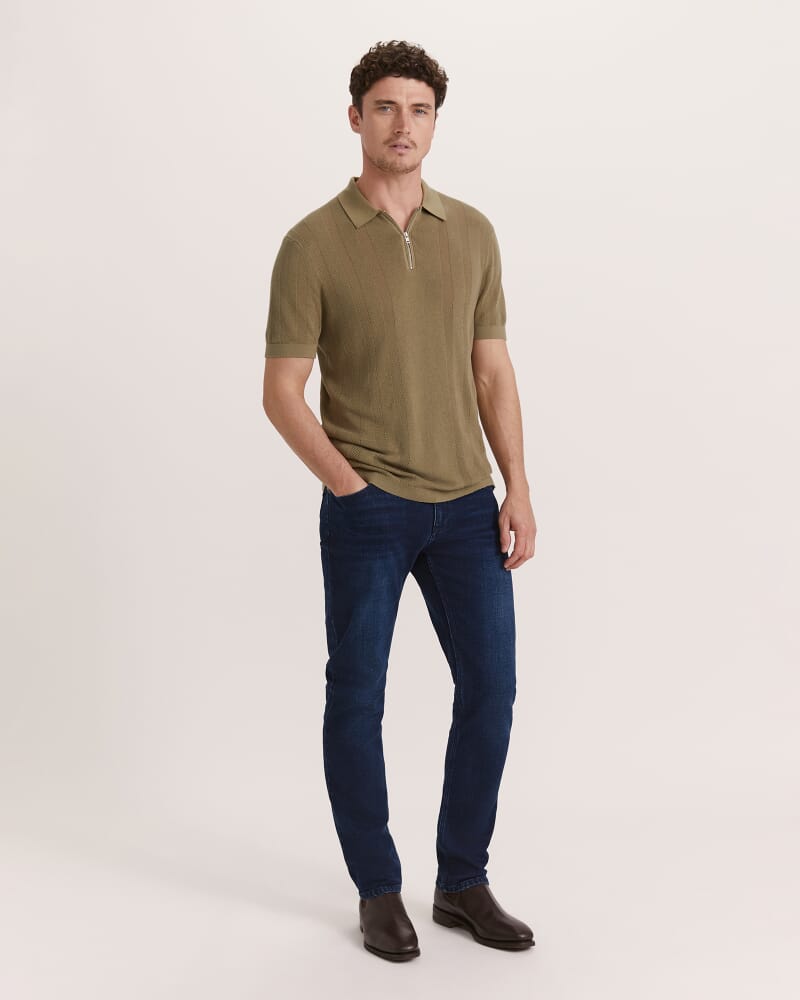 Evans Cotton Textured Knit Polo in KHAKI