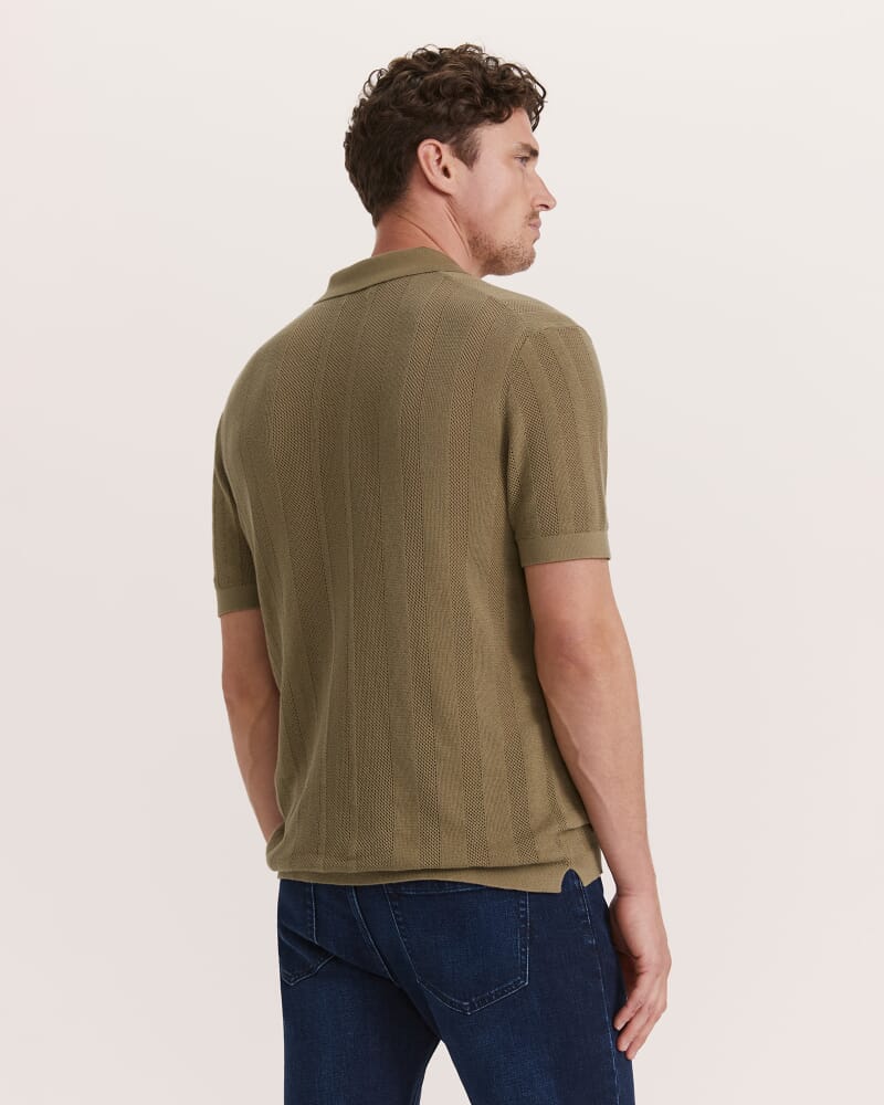 Evans Cotton Textured Knit Polo in KHAKI