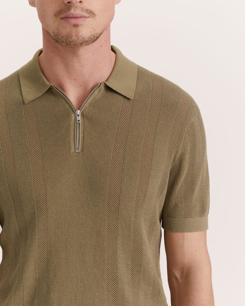 Evans Cotton Textured Knit Polo in KHAKI