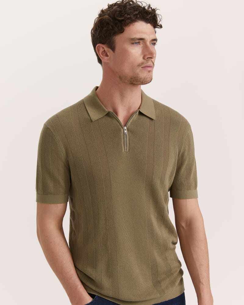 Evans Cotton Textured Knit Polo in KHAKI