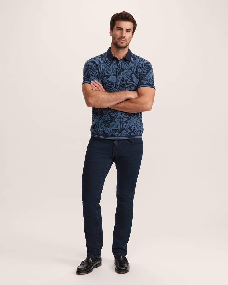 Monte Floral Knit Cotton Polo in NAVY/BLUE