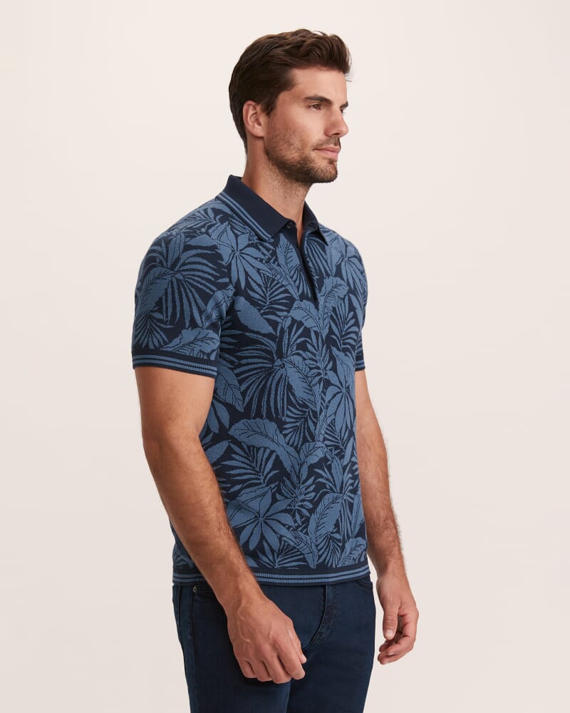 Monte Floral Knit Cotton Polo in NAVY/BLUE