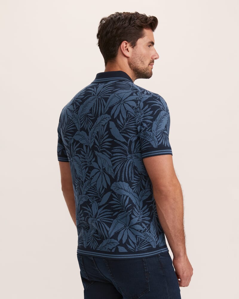 Monte Floral Knit Cotton Polo in NAVY/BLUE