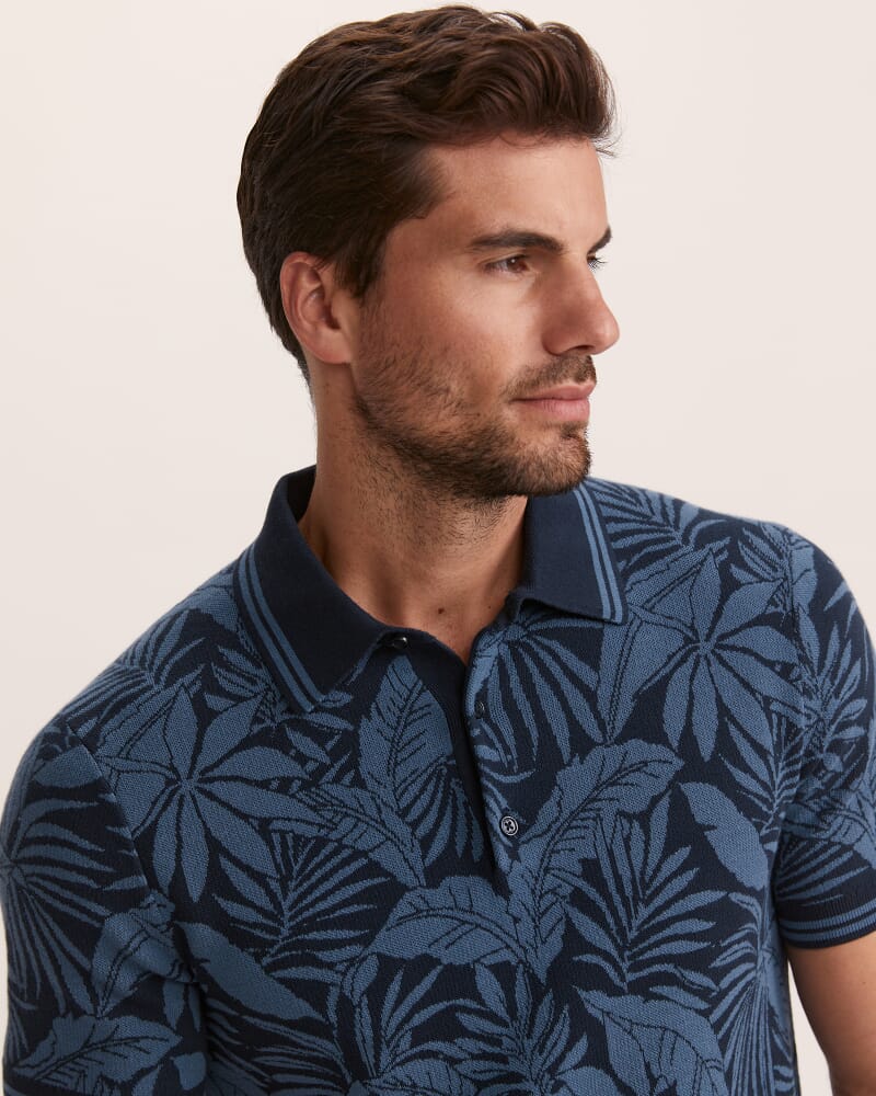 Monte Floral Knit Cotton Polo in NAVY/BLUE
