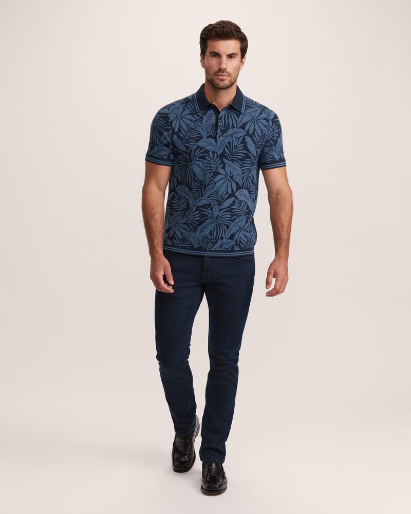 Monte Floral Knit Cotton Polo in NAVY/BLUE