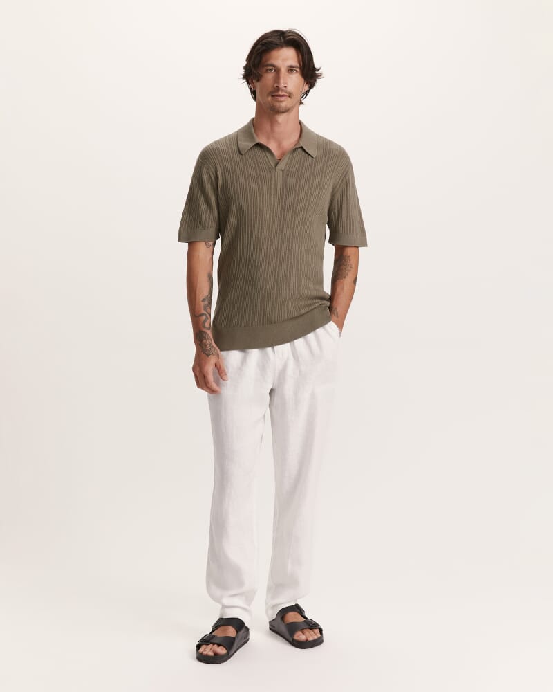Nelson Linen Cotton Knit Polo in KHAKI