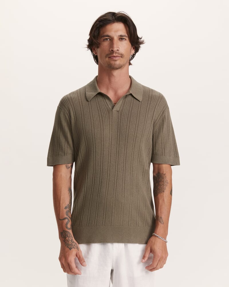 Nelson Linen Cotton Knit Polo in KHAKI