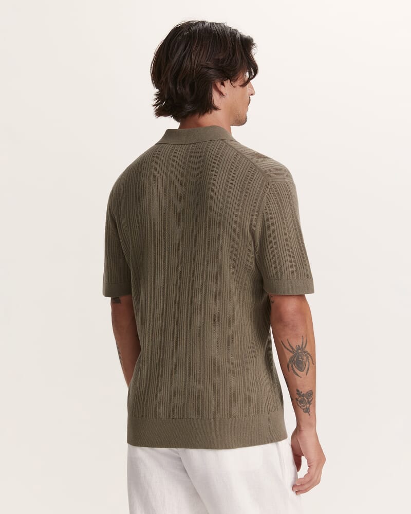 Nelson Linen Cotton Knit Polo in KHAKI