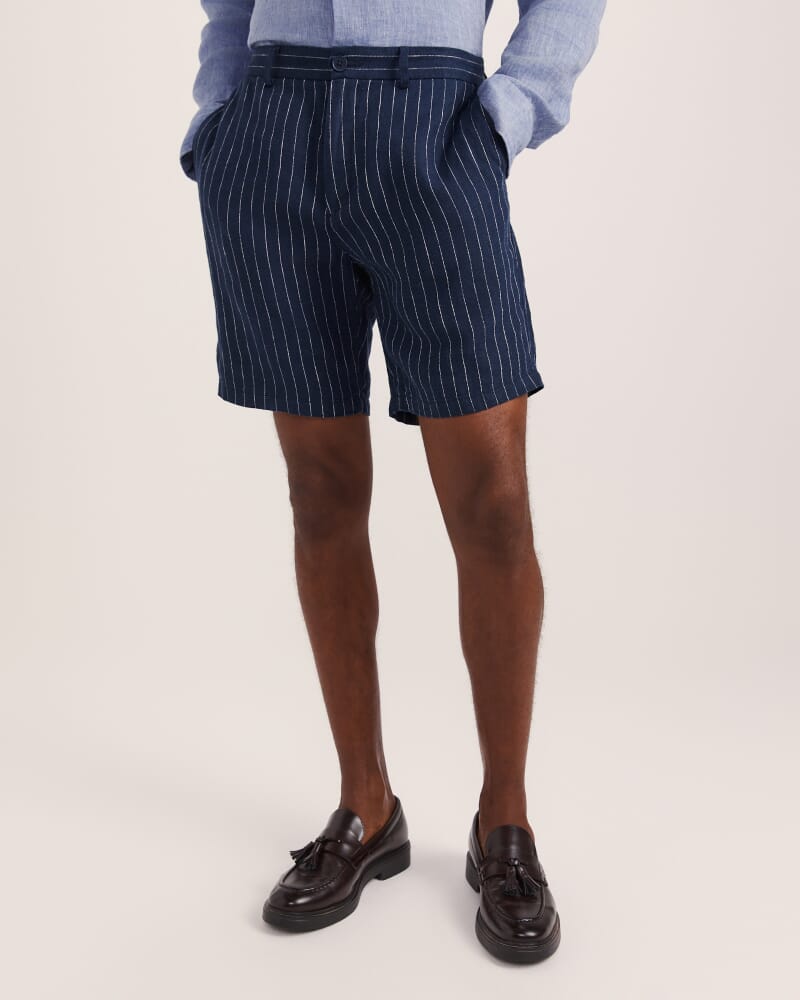 Luca Linen Striped Short in INK/WHITE