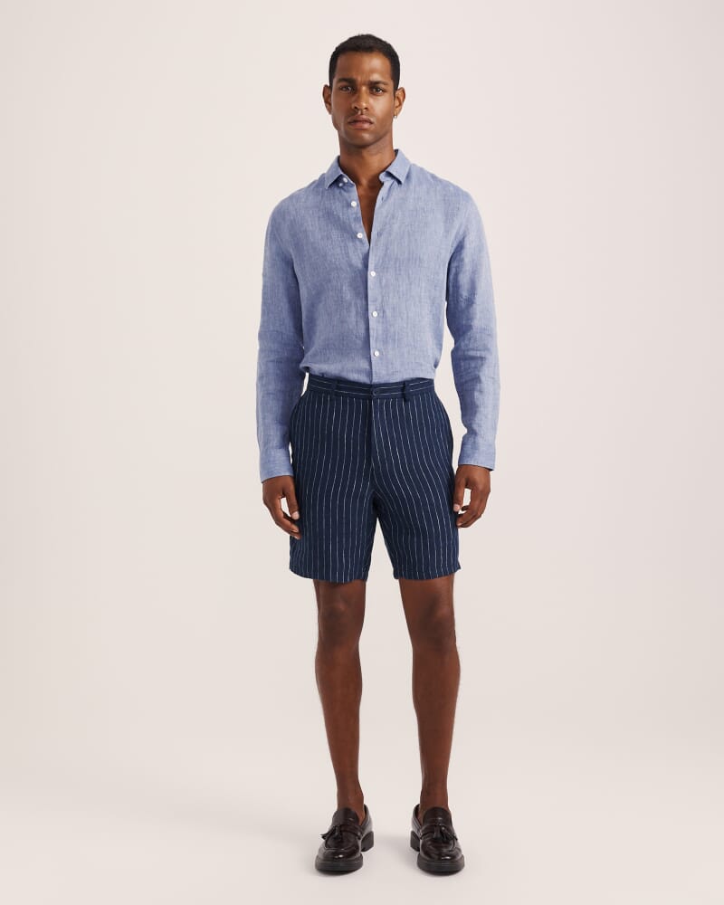 Luca Linen Striped Short in INK/WHITE