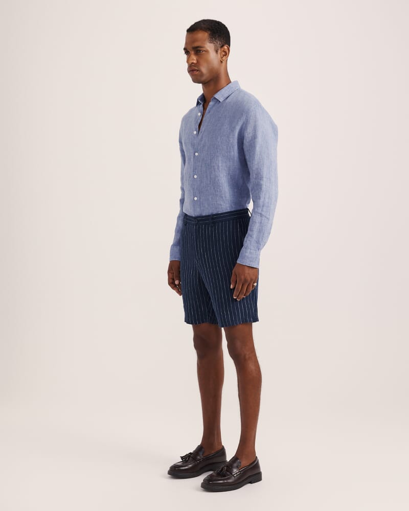 Luca Linen Striped Short in INK/WHITE