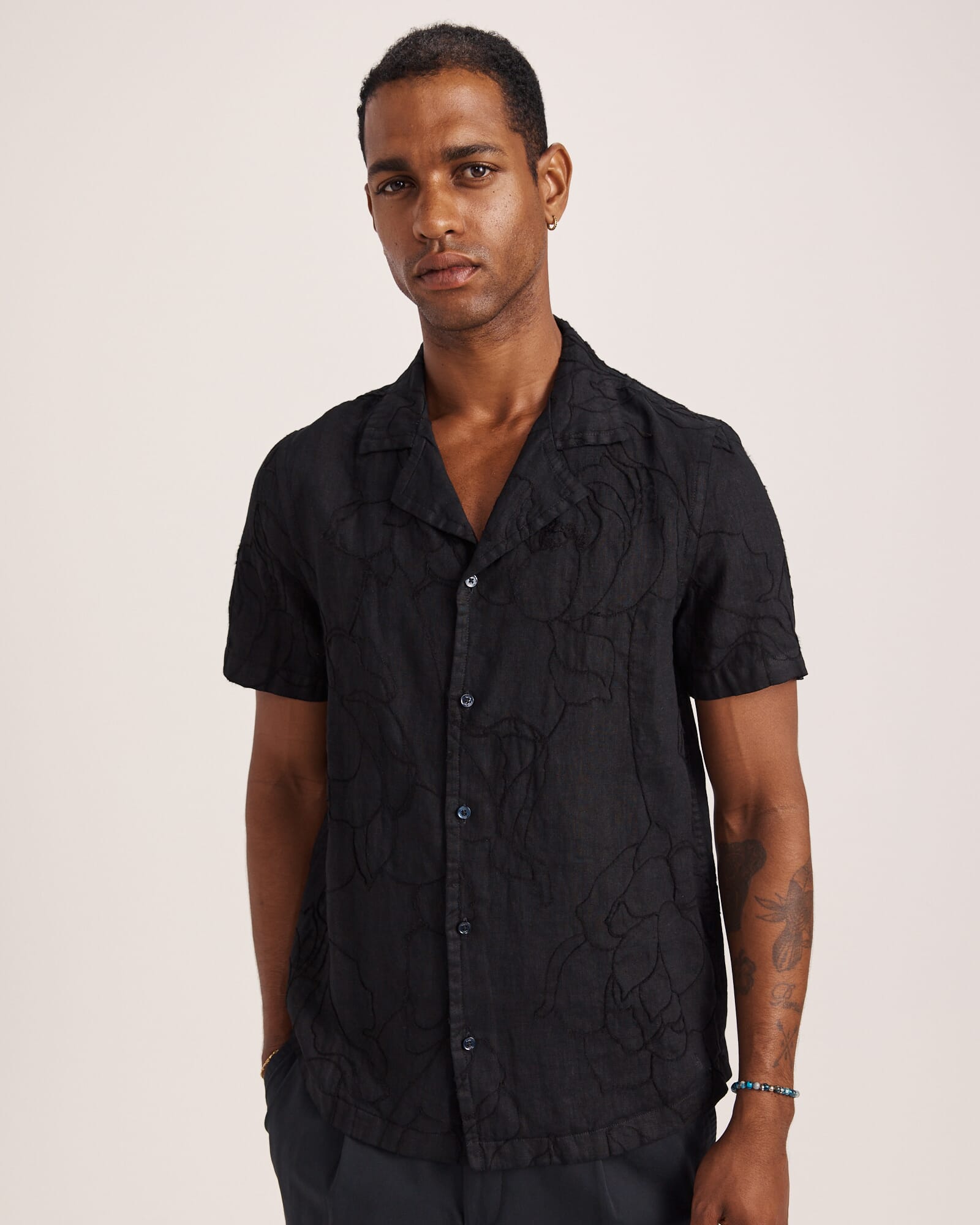 Argos Embroidered Short Sleeve Linen Resort Shirt