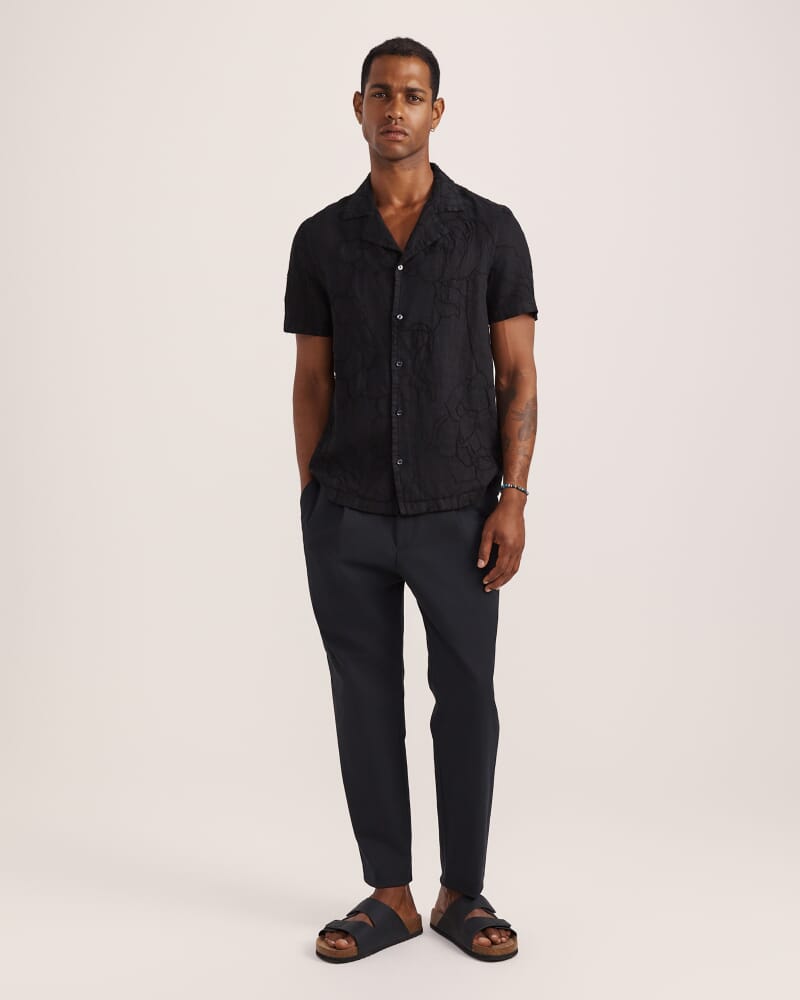 Argos Embroidered Short Sleeve Linen Resort Shirt in BLACK