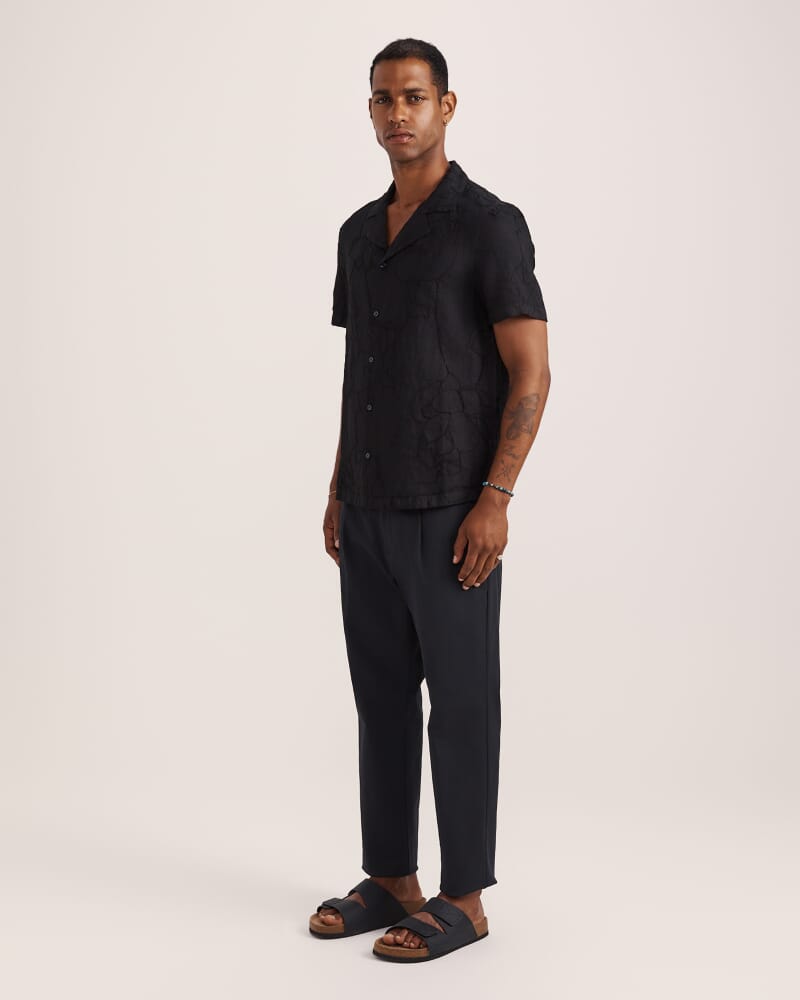 Argos Embroidered Short Sleeve Linen Resort Shirt in BLACK