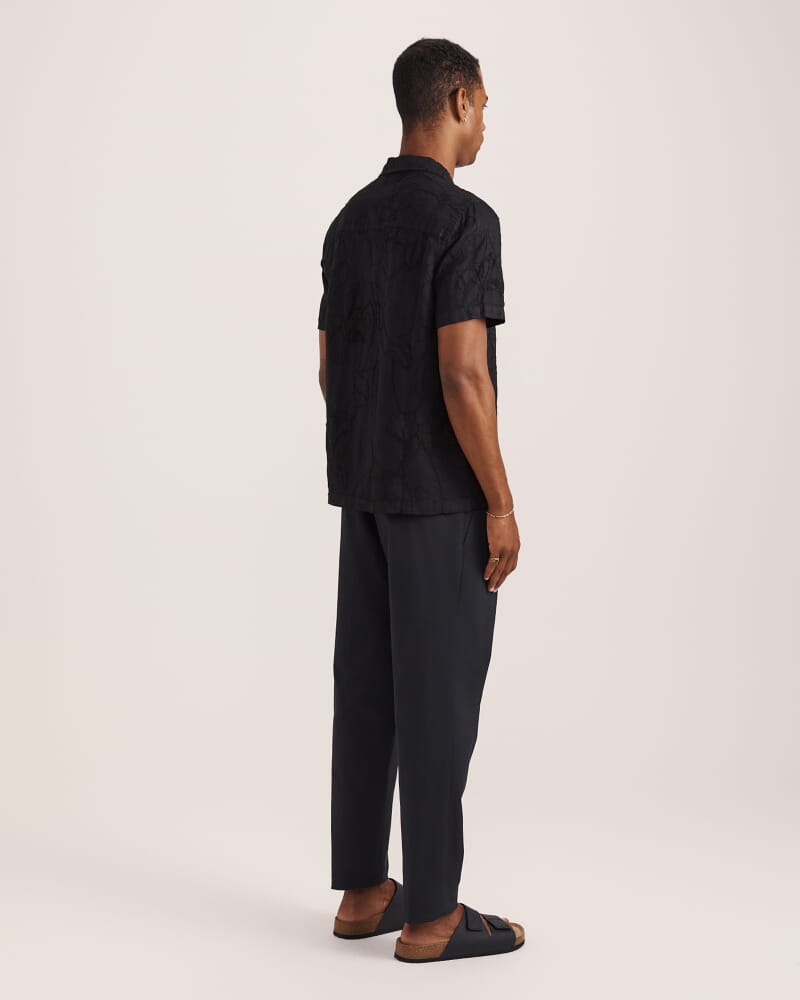 Argos Embroidered Short Sleeve Linen Resort Shirt in BLACK