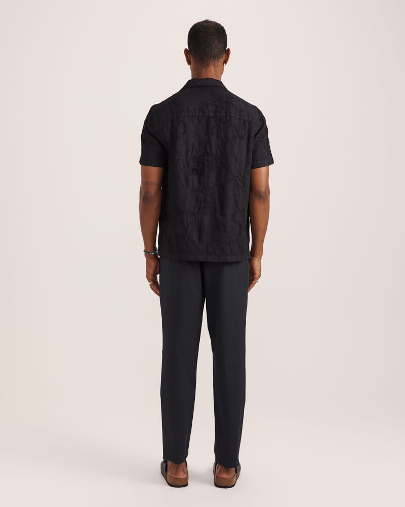 Argos Embroidered Short Sleeve Linen Resort Shirt in BLACK