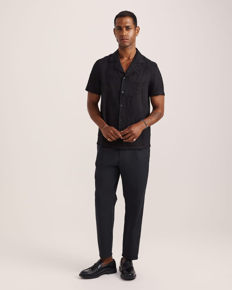 Argos Embroidered Short Sleeve Linen Resort Shirt in BLACK