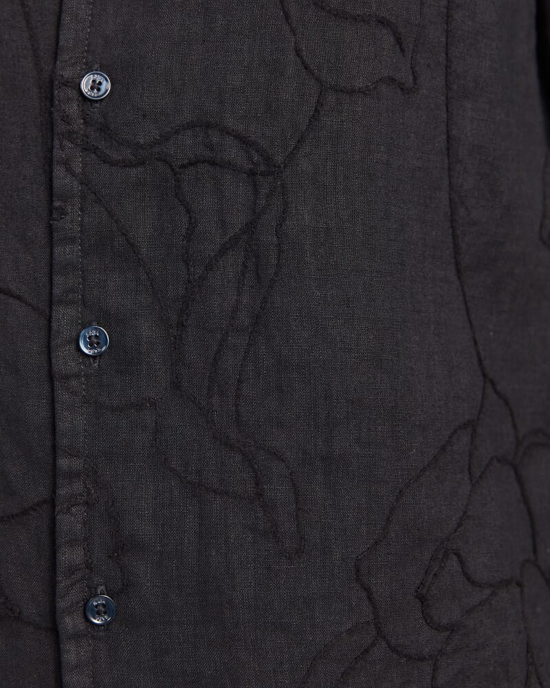 Argos Embroidered Short Sleeve Linen Resort Shirt in BLACK