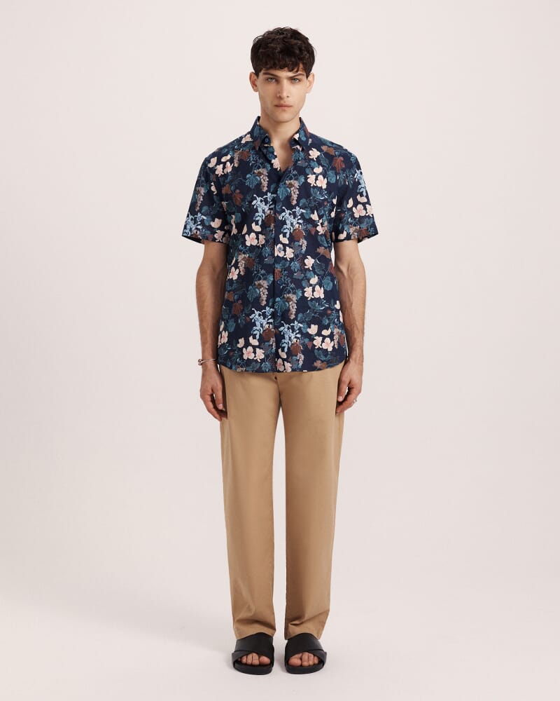 Evander Cotton Print Short Sleeve Classic Shirt in NAVY MULTI