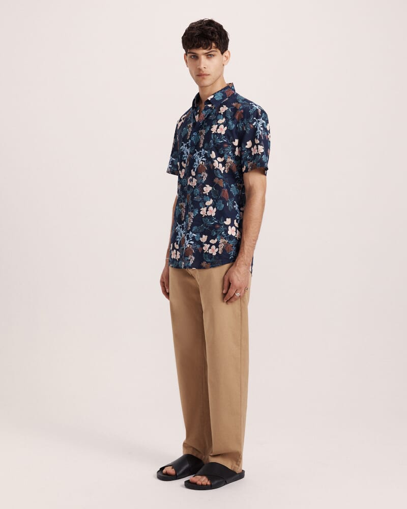 Evander Cotton Print Short Sleeve Classic Shirt in NAVY MULTI