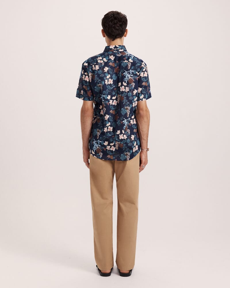 Evander Cotton Print Short Sleeve Classic Shirt in NAVY MULTI