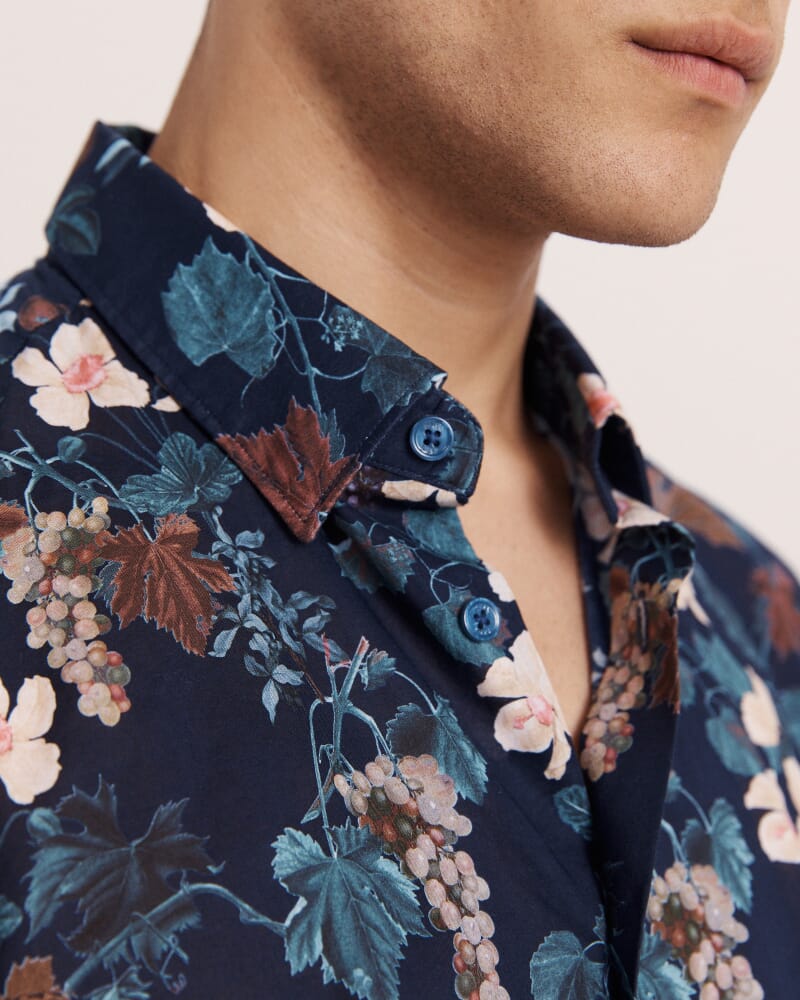 Evander Cotton Print Short Sleeve Classic Shirt in NAVY MULTI