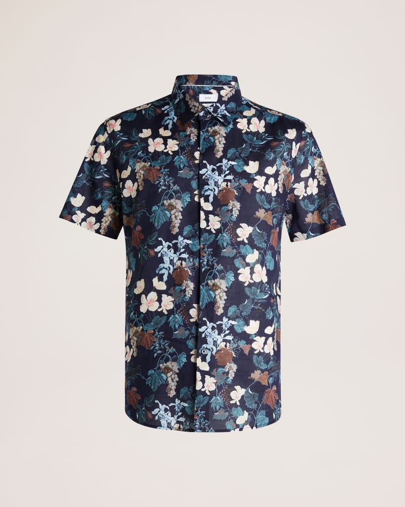 Evander Cotton Print Short Sleeve Classic Shirt in NAVY MULTI