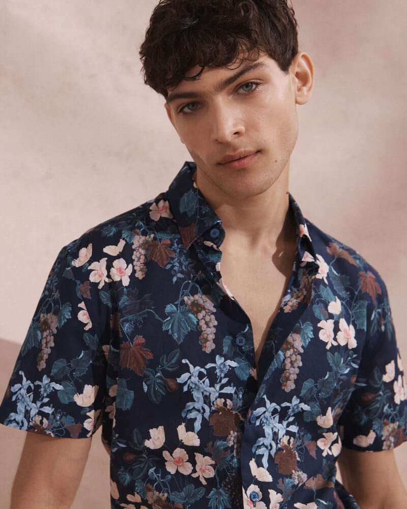 Evander Cotton Print Short Sleeve Classic Shirt in NAVY MULTI