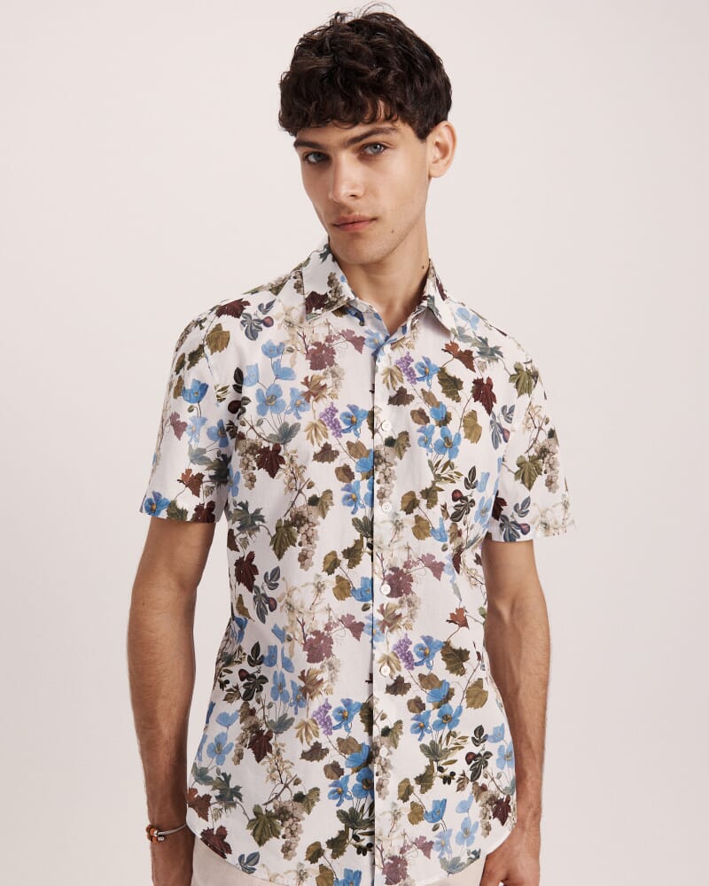 Evander Cotton Print Short Sleeve Classic Shirt in WHITE MULTI