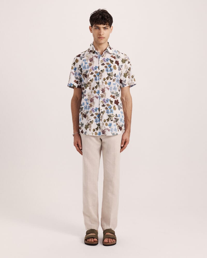Evander Cotton Print Short Sleeve Classic Shirt in WHITE MULTI