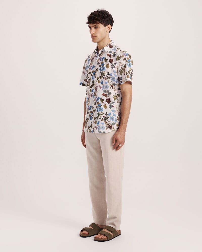 Evander Cotton Print Short Sleeve Classic Shirt in WHITE MULTI