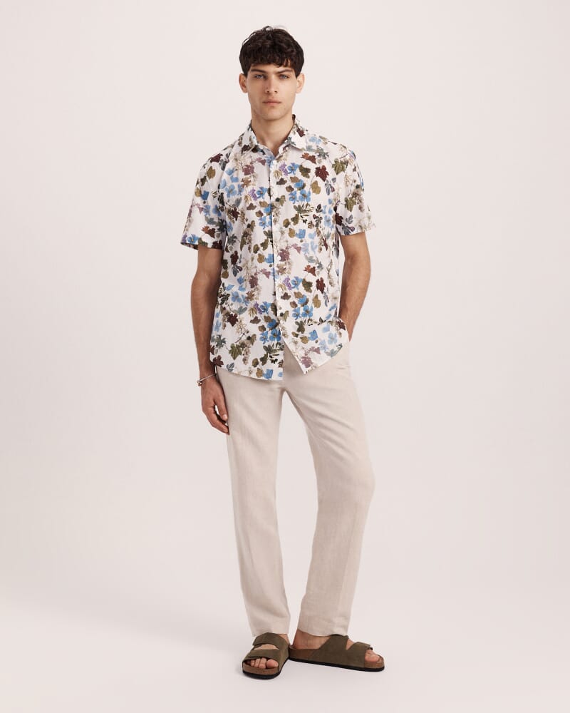 Evander Cotton Print Short Sleeve Classic Shirt in WHITE MULTI