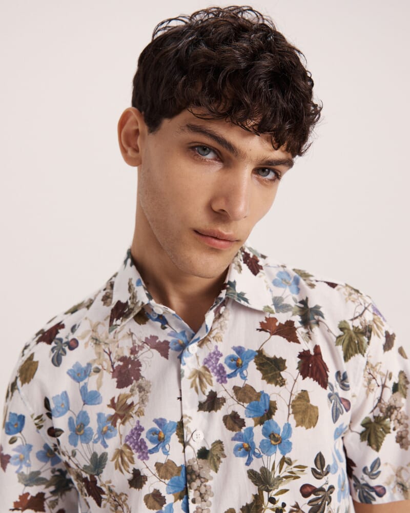 Evander Cotton Print Short Sleeve Classic Shirt in WHITE MULTI