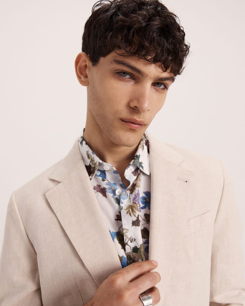 Evander Cotton Print Short Sleeve Classic Shirt in WHITE MULTI