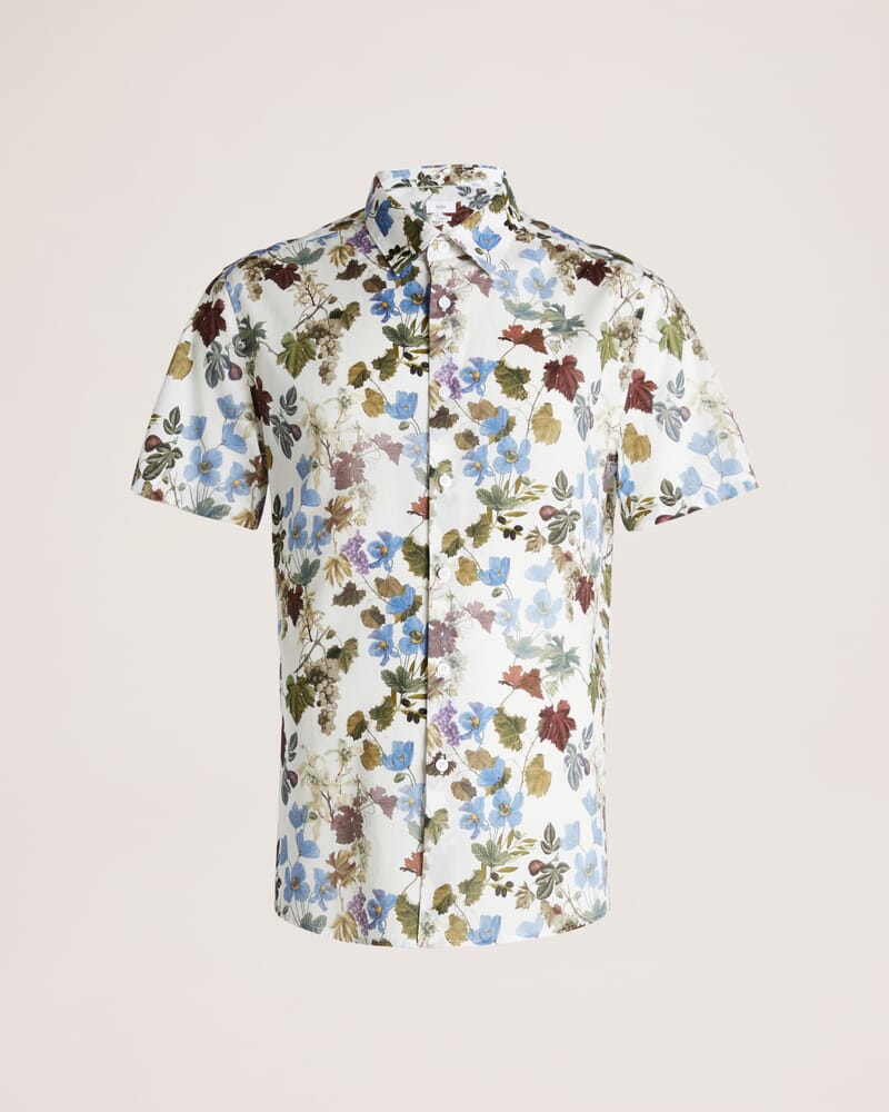 Evander Cotton Print Short Sleeve Classic Shirt in WHITE MULTI
