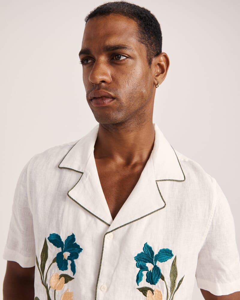 Leto Short Sleeve Resort Shirt in OFF WHITE