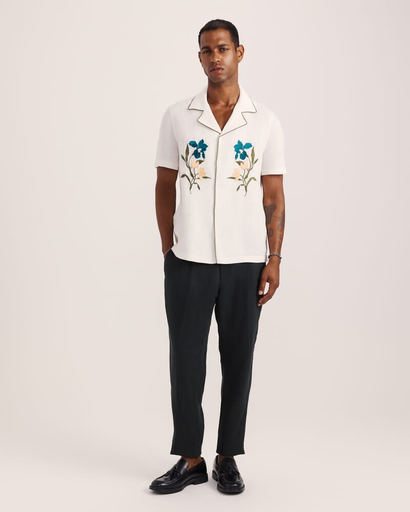 Leto Short Sleeve Resort Shirt in OFF WHITE