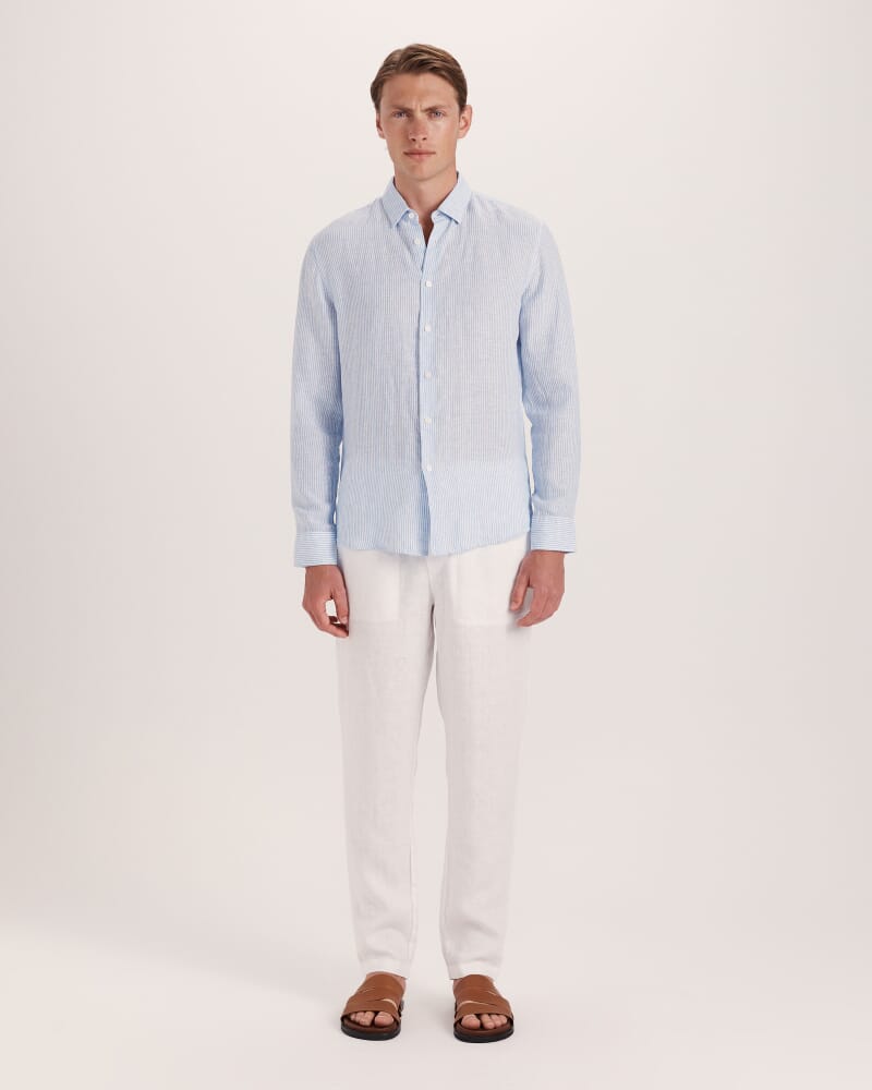 Anderson Stripe Linen Shirt in SKY/WHITE