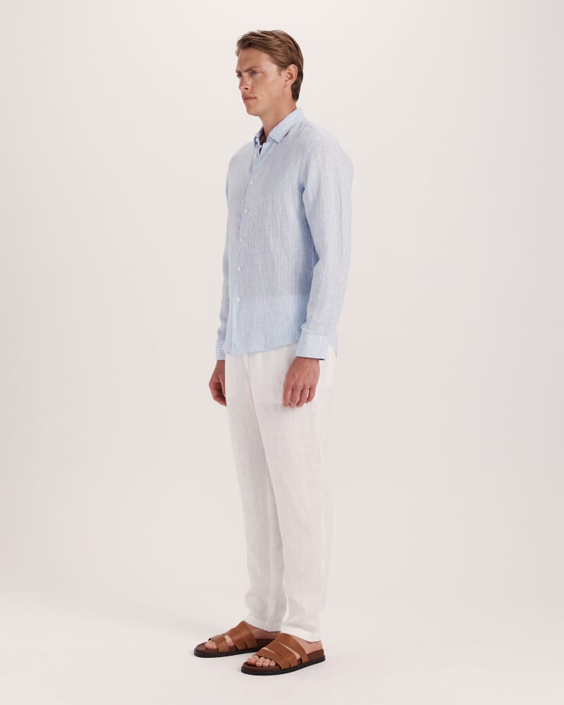 Anderson Stripe Linen Shirt in SKY/WHITE