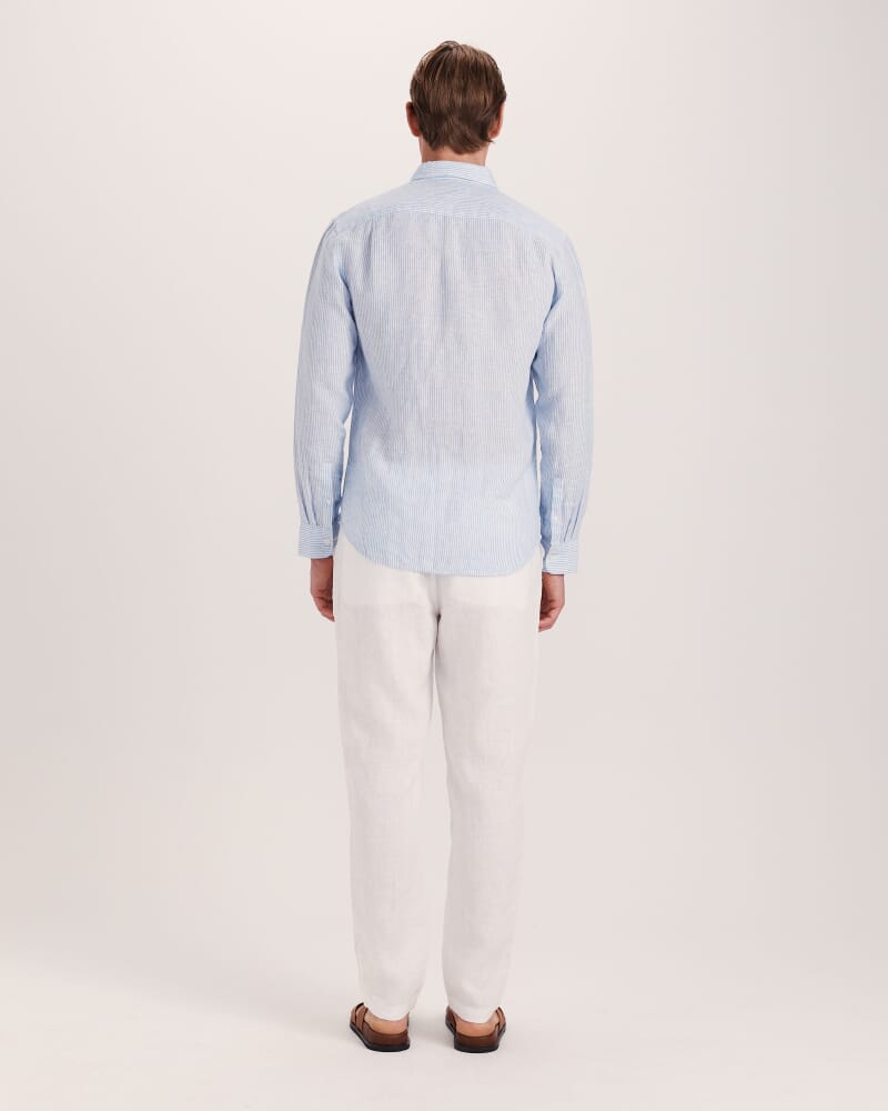 Anderson Stripe Linen Shirt in SKY/WHITE