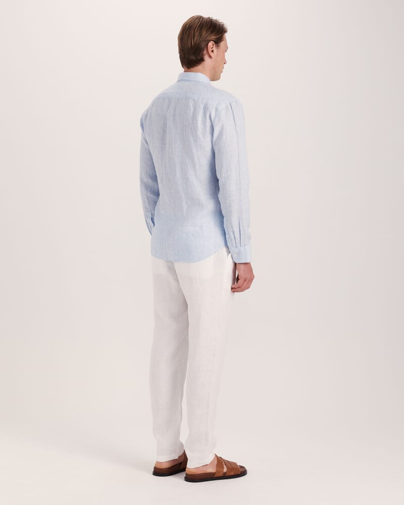 Anderson Stripe Linen Shirt in SKY/WHITE