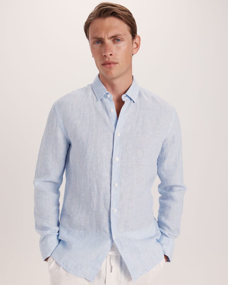 Anderson Stripe Linen Shirt in SKY/WHITE