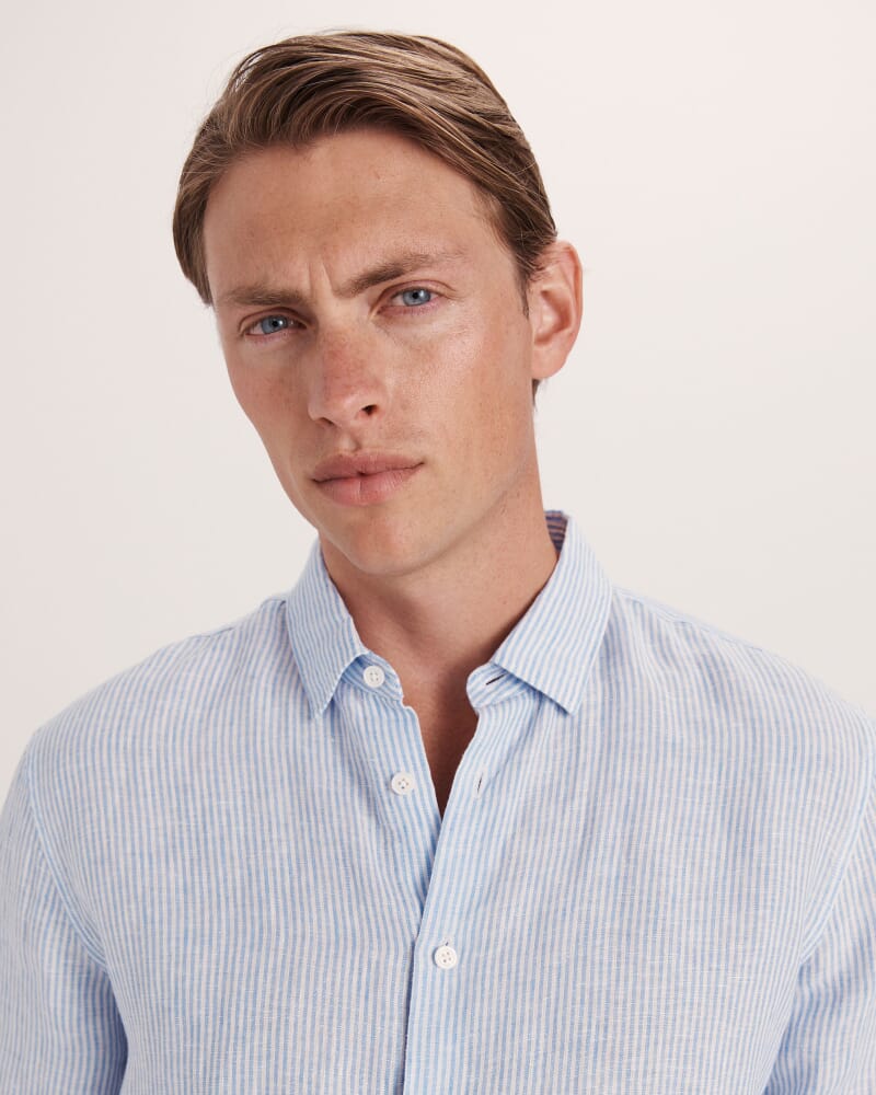 Anderson Stripe Linen Shirt in SKY/WHITE
