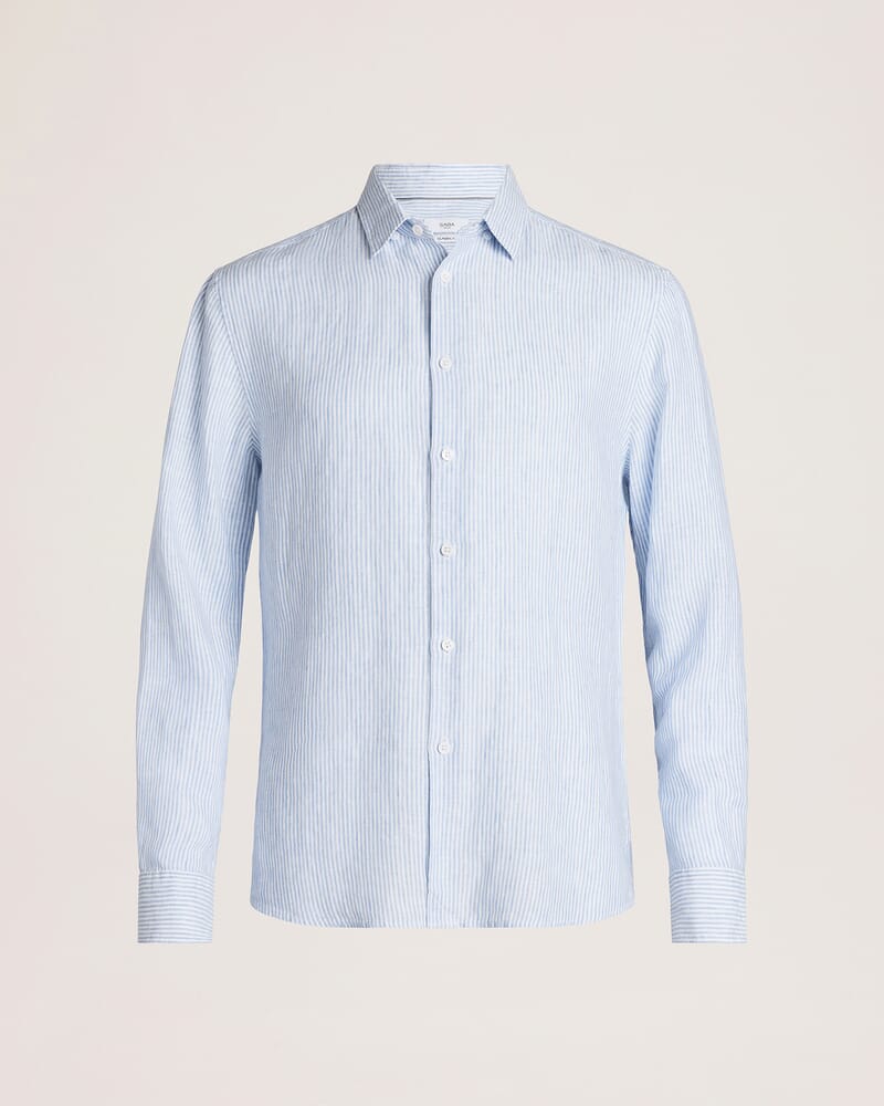 Anderson Stripe Linen Shirt in SKY/WHITE