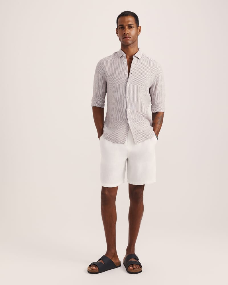 Anderson Stripe Linen Shirt in TRUFFLE