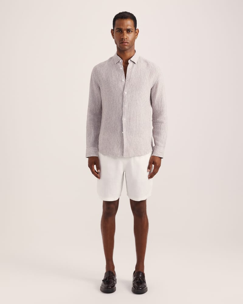 Anderson Stripe Linen Shirt in TRUFFLE