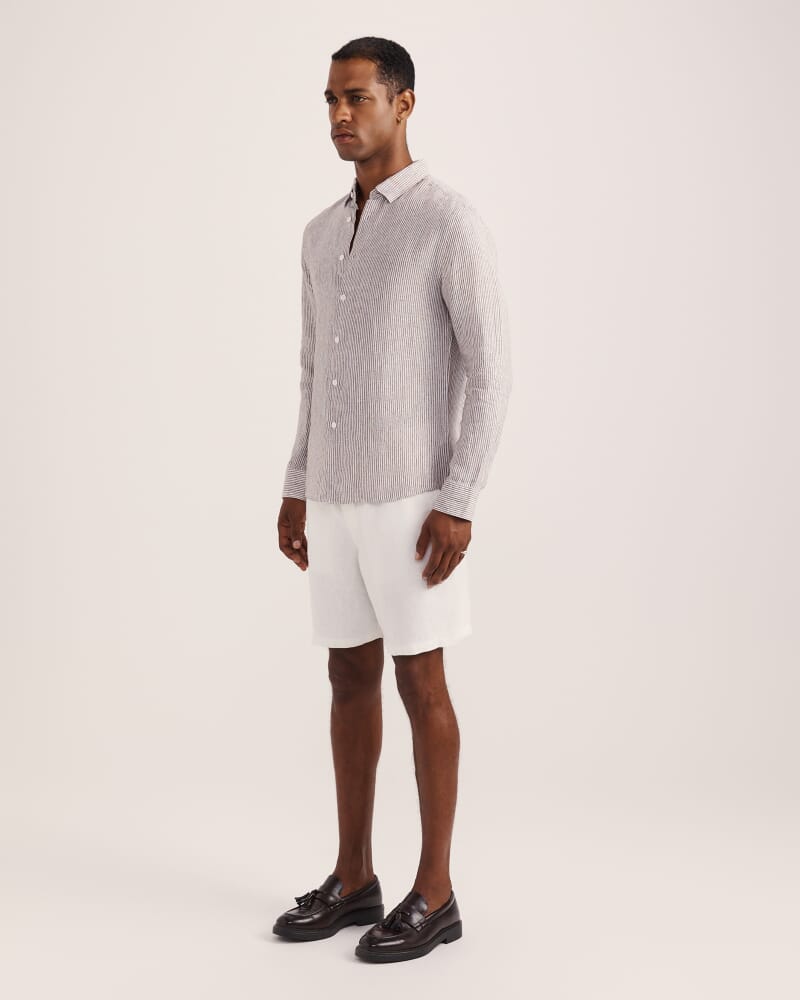 Anderson Stripe Linen Shirt in TRUFFLE