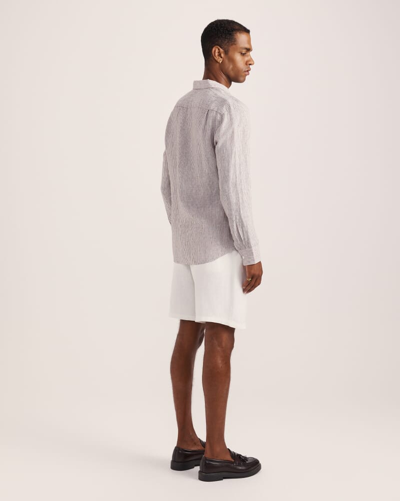 Anderson Stripe Linen Shirt in TRUFFLE