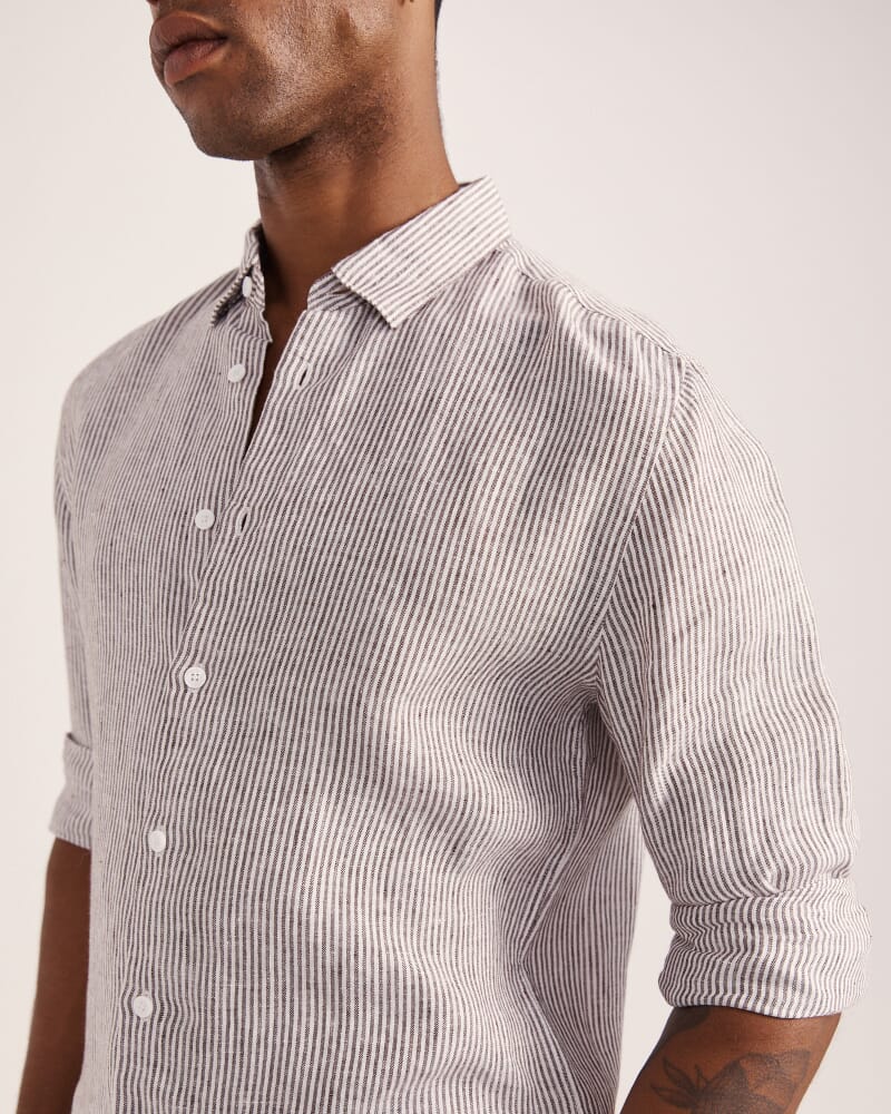 Anderson Stripe Linen Shirt in TRUFFLE