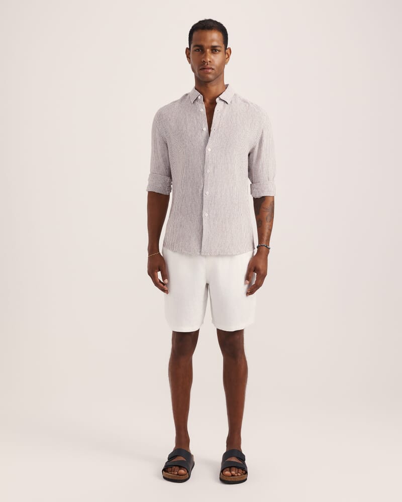 Anderson Stripe Linen Shirt in TRUFFLE